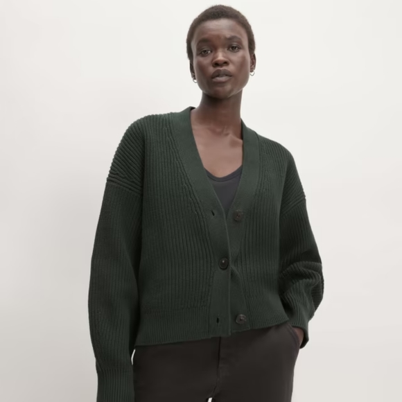Everlane Sweaters - Everlane Organic Cotton Cardigan in Scarab Green
